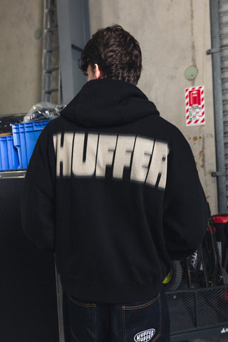 SUB CROP ZIP HOOD/BLURRED WASHED BLK