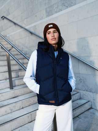WOMENS CLASSIC DOWN VEST HRGBONE NAVY