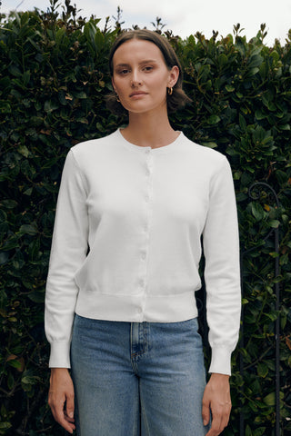 CLASSIC BUTTON UP CARDIGAN CHALK