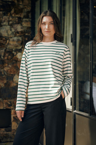 OUI OUI LS RELAX TEE CHALK/PINE