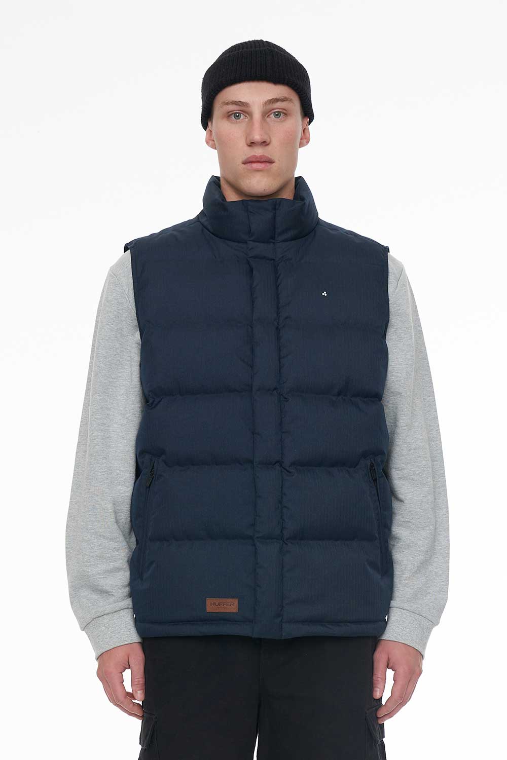 Navy Mens Down Vests MENS CLASSIC DOWN VEST HRGBONE NAVY – Huffer