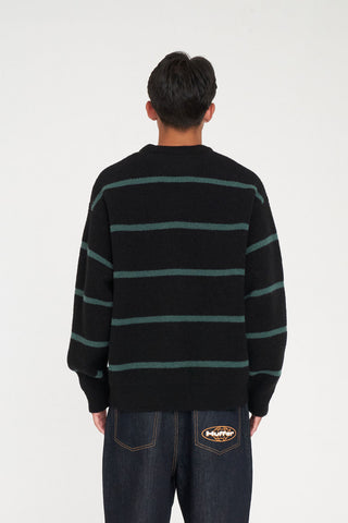 STACK STRIPE KNIT CREW BLACK/PINE