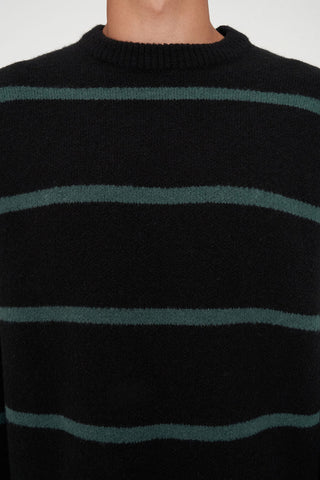 STACK STRIPE KNIT CREW BLACK/PINE