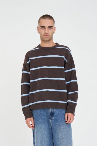 STACK STRIPE KNIT CREW CHESTNUT/BLUE