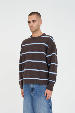 STACK STRIPE KNIT CREW CHESTNUT/BLUE