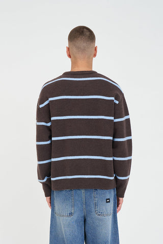 STACK STRIPE KNIT CREW CHESTNUT/BLUE