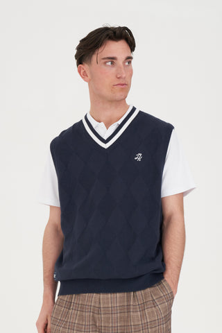 DIAMOND KNIT VEST NAVY