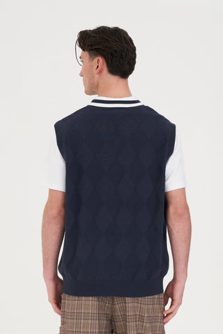 DIAMOND KNIT VEST NAVY