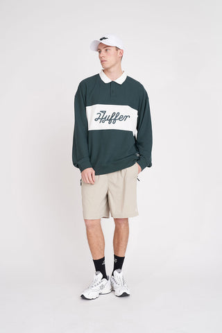 MENS PIQUE RUGBY CREW GOLF GREEN