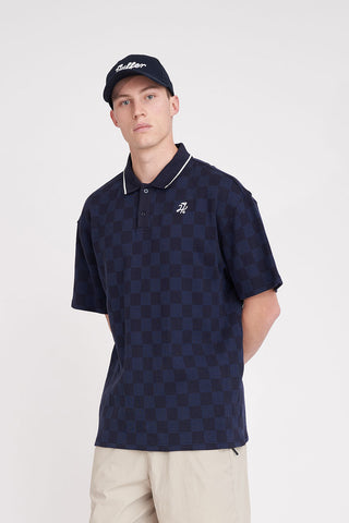 MENS CHECK PAR SS POLO NAVY