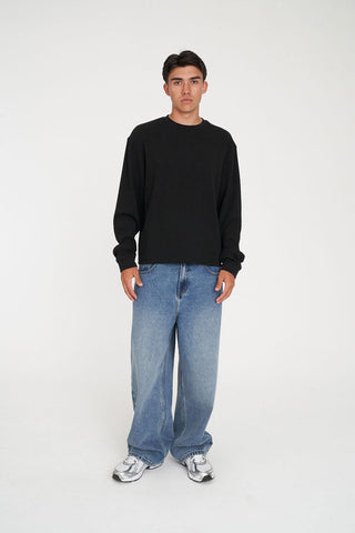 CROP WAFFLE LS SUP TEE BLACK