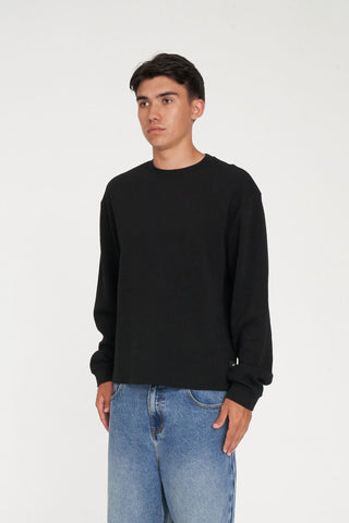 CROP WAFFLE LS SUP TEE BLACK