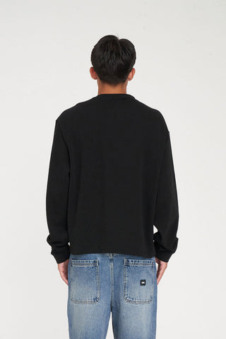 CROP WAFFLE LS SUP TEE BLACK