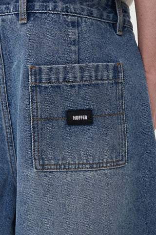 PLEATED BAGGY DENIM JORT CANYON BLUE