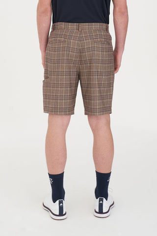 MENS PLAID PLEATED GOLF SHORT BROWN