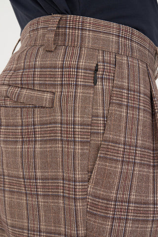 MENS PLAID PLEATED GOLF SHORT BROWN