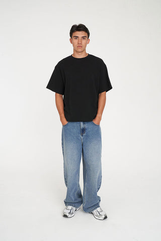 CROP WAFFLE SUP TEE BLACK