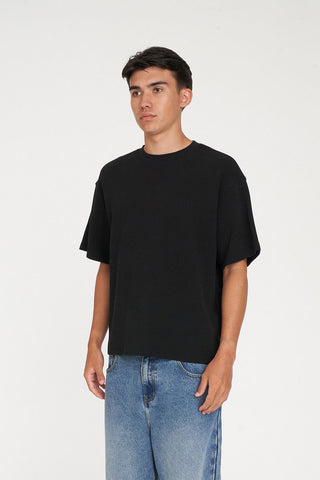 CROP WAFFLE SUP TEE BLACK