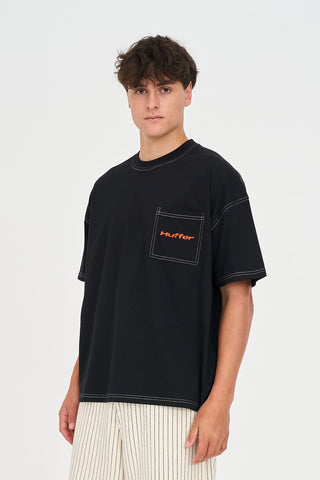 STITCHED UP POCKET BOX TEE 220 BLACK