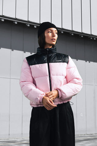 WOMENS RIDER PUFFER JACKET BLACK/PETAL