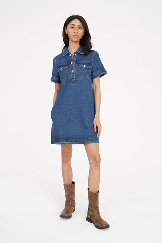 DENIM SS SHIRT DRESS RODEO BLUE