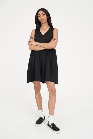 V NECK MINI DRESS BLACK