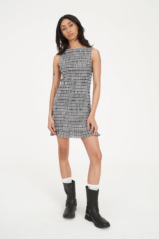 ROONEY GIGI SHIRRED DRESS BLACK/CHALK