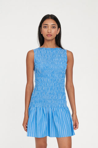 HAVEN SHIRRED MINI DRESS SPRINT STRIPE