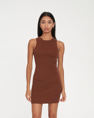 ROGUE RIB MINI DRESS CHESTNUT