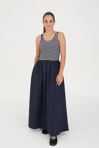 STRIPE MONACO MAXI DRESS NAVY/WHITE