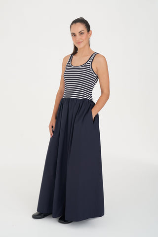 STRIPE MONACO MAXI DRESS NAVY/WHITE