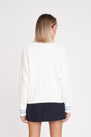 WOMENS V-NECK CABLE KNIT SWEATER CHALK