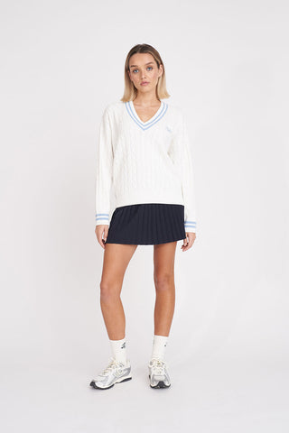 WOMENS V-NECK CABLE KNIT SWEATER CHALK