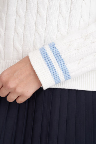 WOMENS V-NECK CABLE KNIT SWEATER CHALK