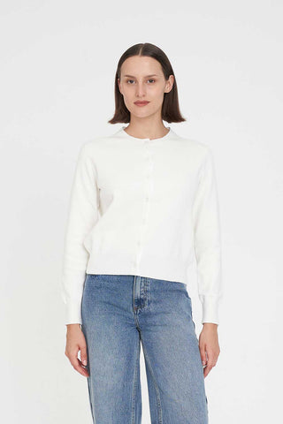 CLASSIC BUTTON UP CARDIGAN CHALK