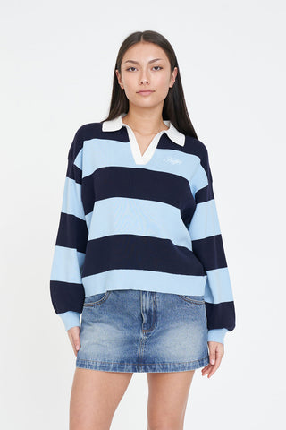 SLOUCHY KNIT POLO BAY BLUE/NAVY