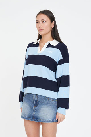 SLOUCHY KNIT POLO BAY BLUE/NAVY