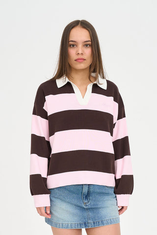SLOUCHY KNIT POLO PRETTY PINK/COCOA