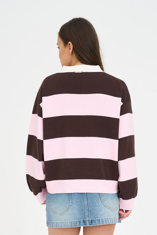 SLOUCHY KNIT POLO PRETTY PINK/COCOA