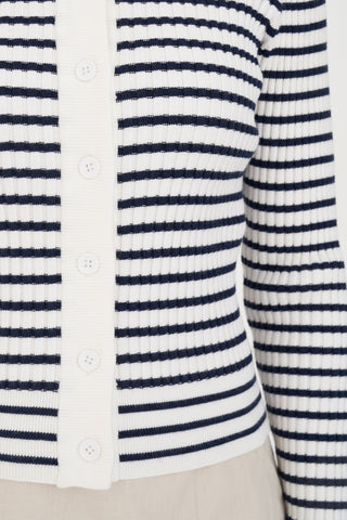 CLASSIC STRIPE KNIT CARDI CHALK/NAVY