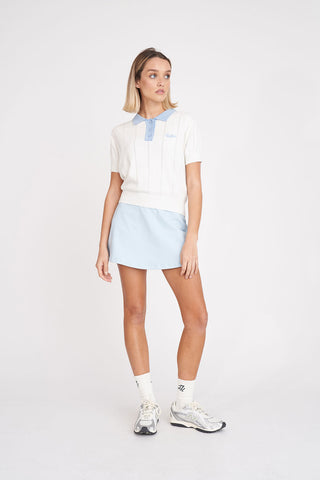 WOMENS LINE KNIT POLO CHALK/ICE BLUE