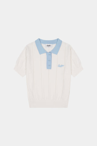 WOMENS LINE KNIT POLO CHALK/ICE BLUE