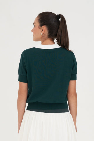 WMNS LINE KNIT POLO GOLF GREEN/WHT