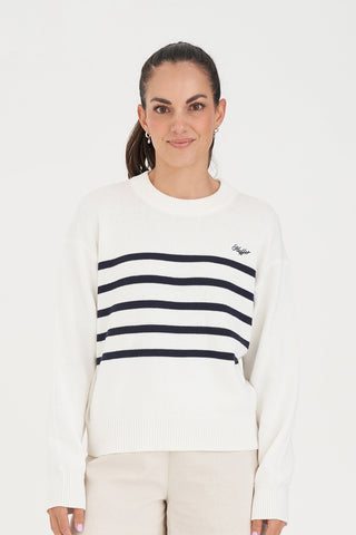 CLASSIC KNIT CREW CHALK/NAVY