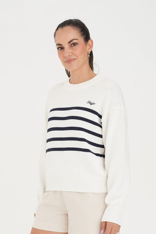 CLASSIC KNIT CREW CHALK/NAVY