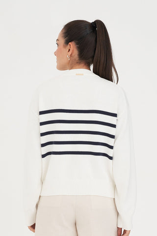 CLASSIC KNIT CREW CHALK/NAVY