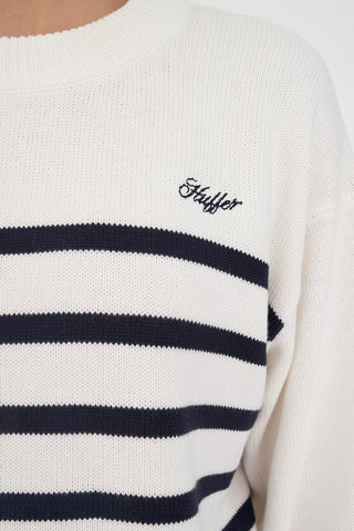 CLASSIC KNIT CREW CHALK/NAVY