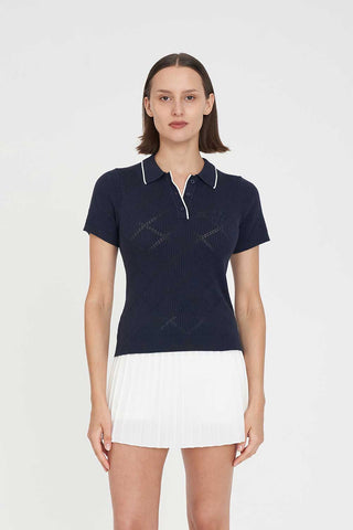 WOMENS DIAMOND KNIT POLO NAVY