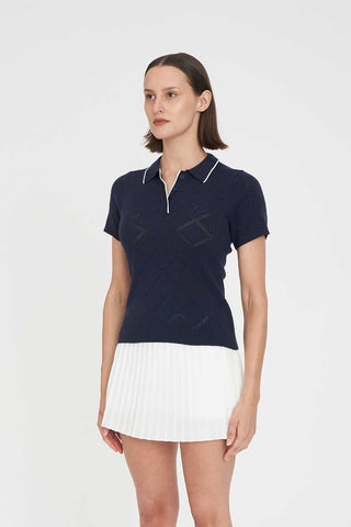 WOMENS DIAMOND KNIT POLO NAVY