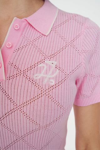 WOMENS DIAMOND KNIT POLO PETAL
